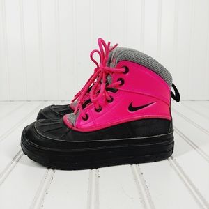 Nike ACG Woodside Little Girl's Winter Boots Black Pink Lace Up Shoes I909